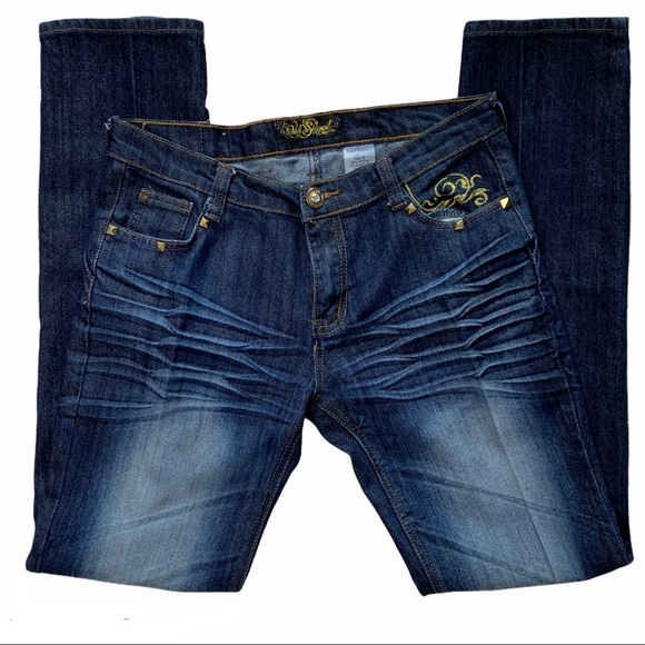 Old School Junior Dark Wash Straight Leg Blue Jeans - Picture 3 of 11